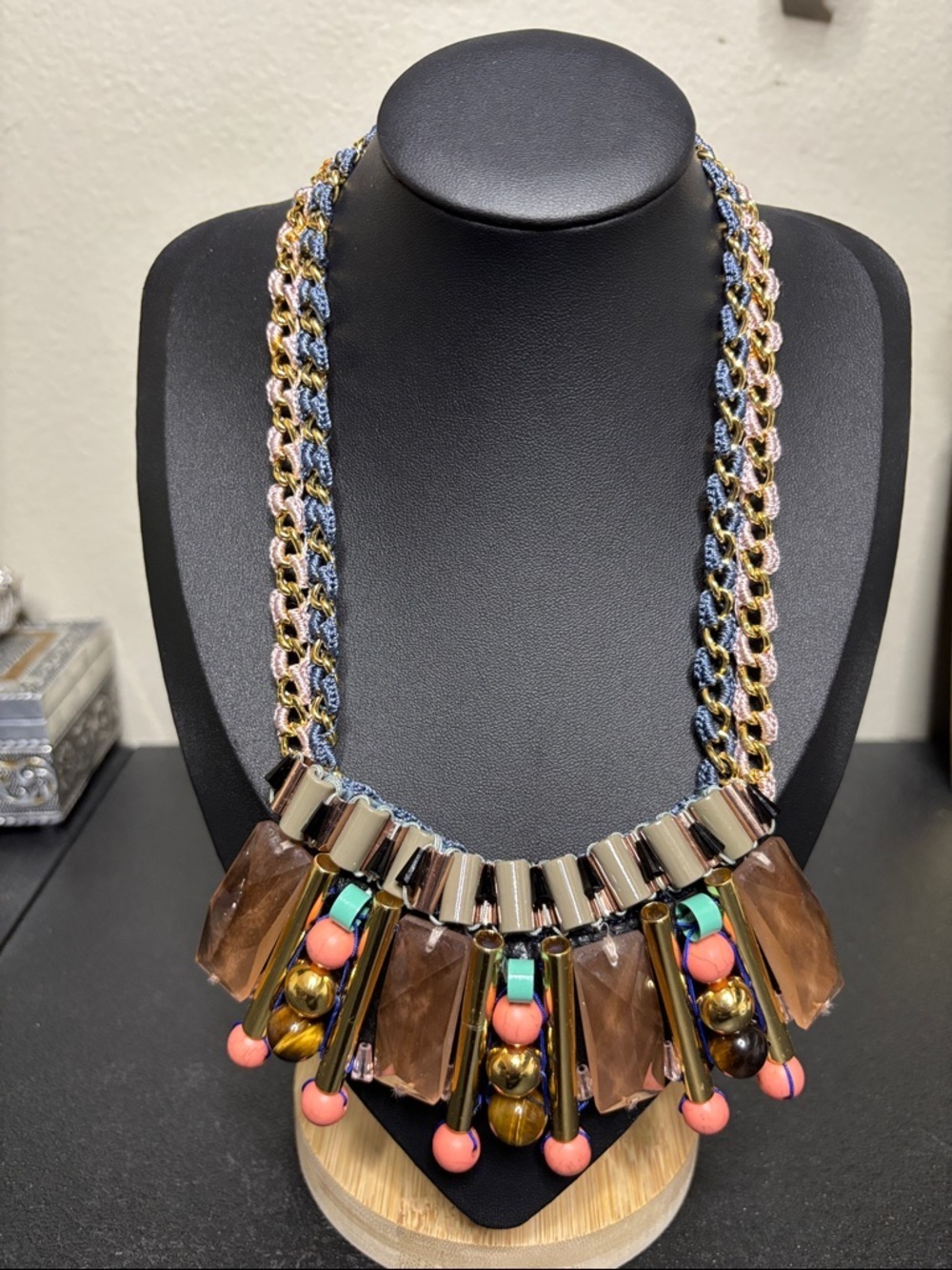 Nocturne Anthropologie Statement Beaded Chain Boho Festival Collar Necklace